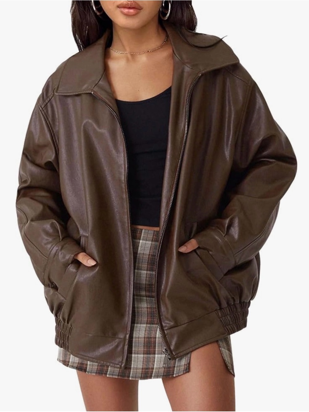 Automet Classic Brown Faux Leather Jacket - Women